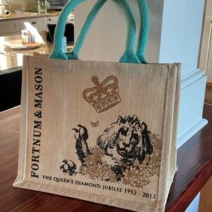 Fortnum & Mason Tan Tote Bag with Teal Handles